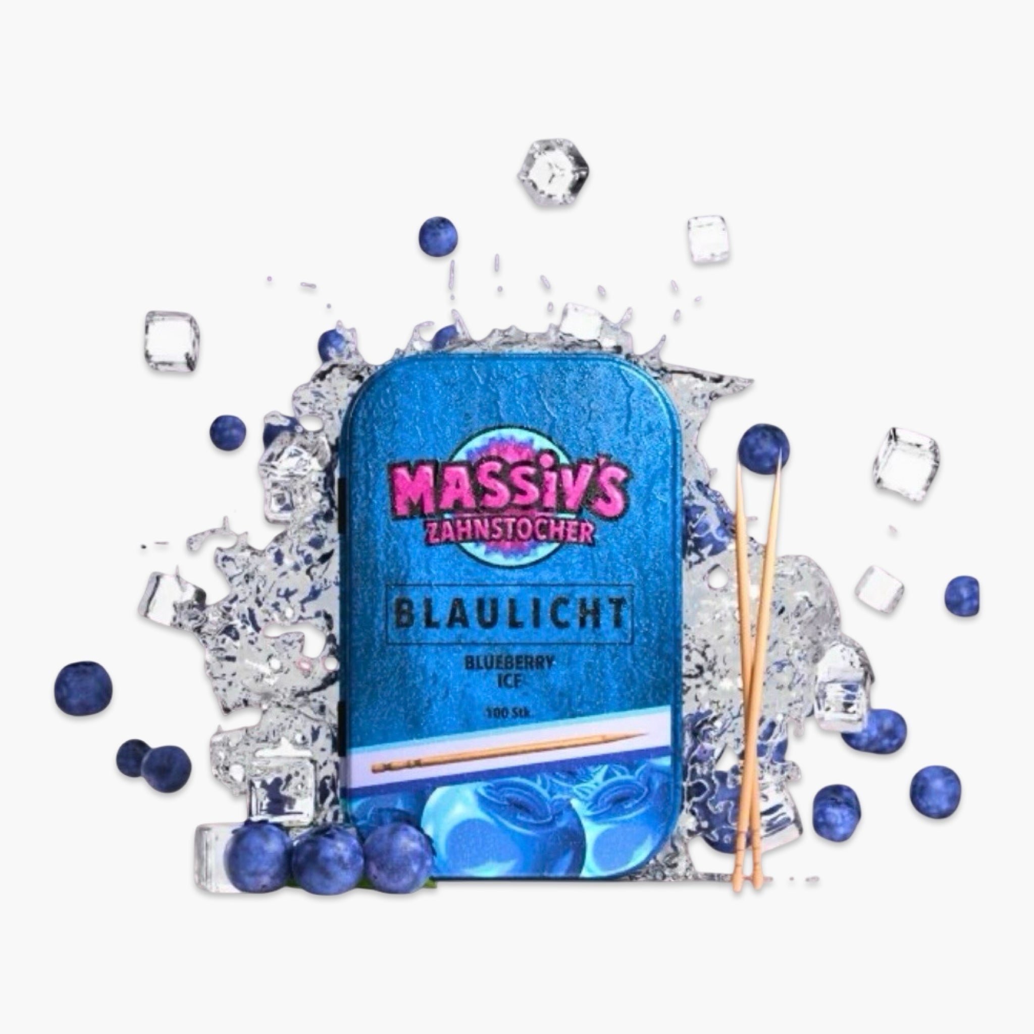 MASSIV´s Zahnstocher Blaulicht 100 Stück Blaubeere aromatisierte Zahnstocher